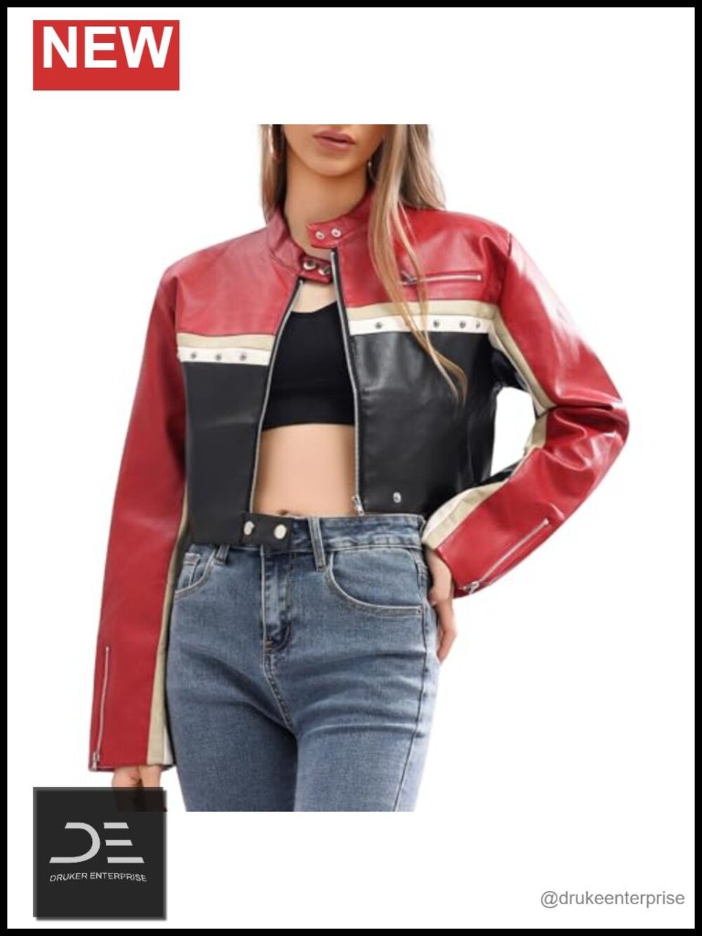 Cropped Faux Leather Jacket Moto Biker Bomber Zip Up Motorcycle Coat